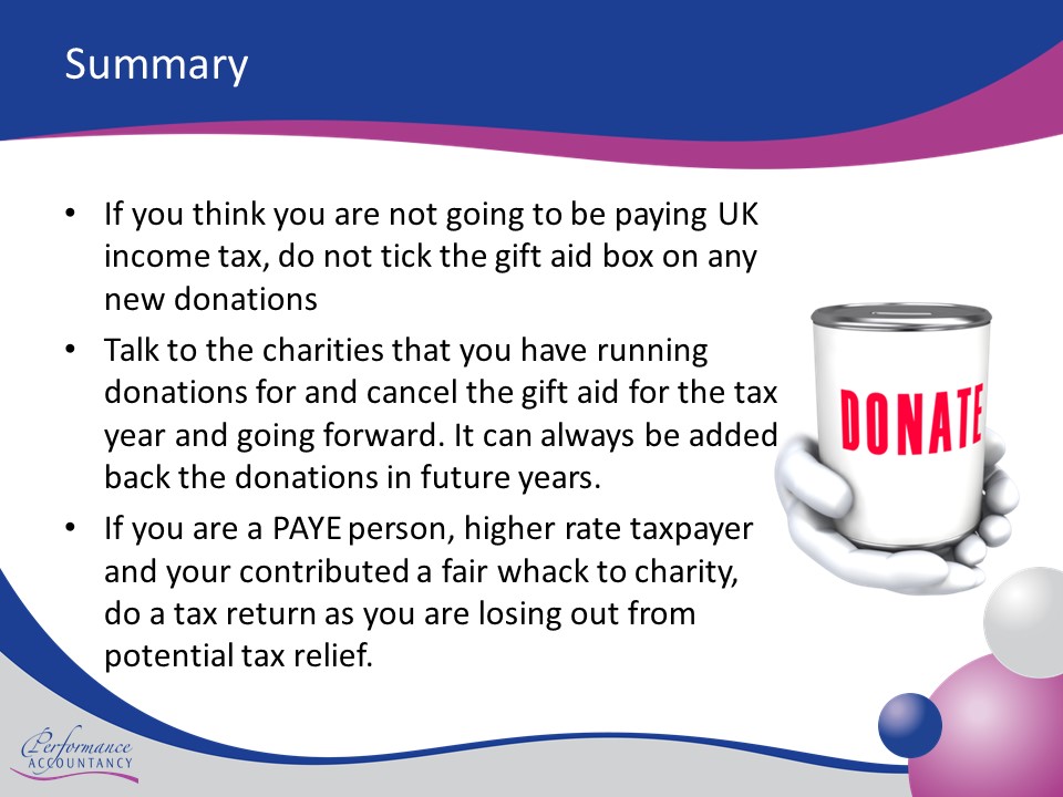 Gift Aid Issues - Performance Accountancy, Knowledge Centre for Performance on Accountancy issues